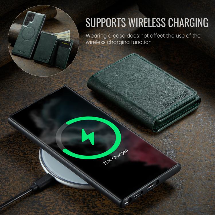 For Samsung Galaxy S22 Ultra 5G Fierre Shann 2 in 1 Holder RFID Card Slot Wallet MagSafe Phone Case