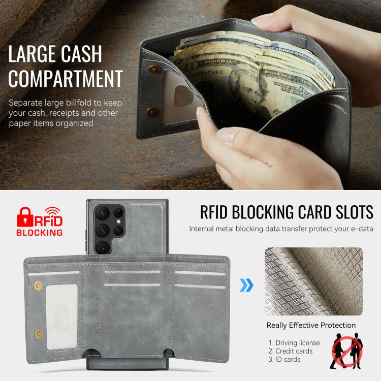 For Samsung Galaxy S22 Ultra 5G Fierre Shann 2 in 1 Holder RFID Card Slot Wallet MagSafe Phone Case