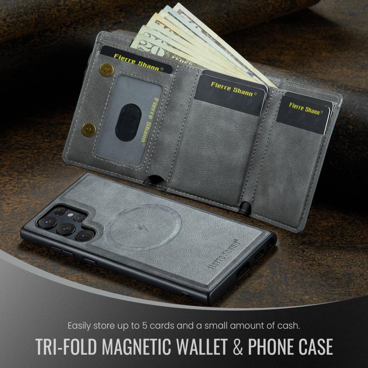 For Samsung Galaxy S22 Ultra 5G Fierre Shann 2 in 1 Holder RFID Card Slot Wallet MagSafe Phone Case