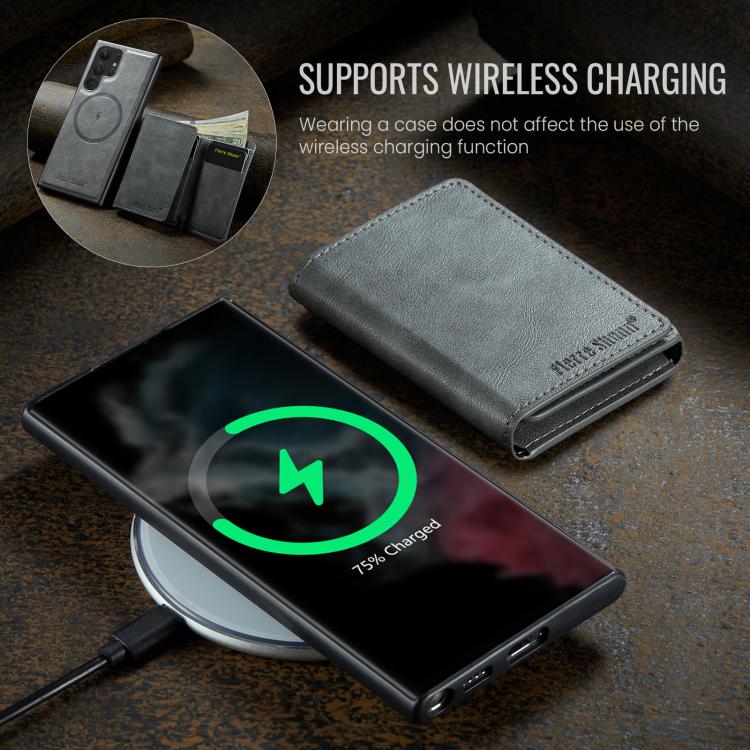 For Samsung Galaxy S22 Ultra 5G Fierre Shann 2 in 1 Holder RFID Card Slot Wallet MagSafe Phone Case