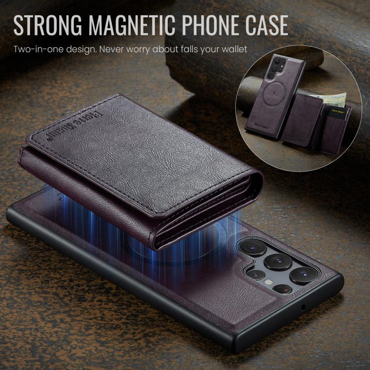 For Samsung Galaxy S22 Ultra 5G Fierre Shann 2 in 1 Holder RFID Card Slot Wallet MagSafe Phone Case