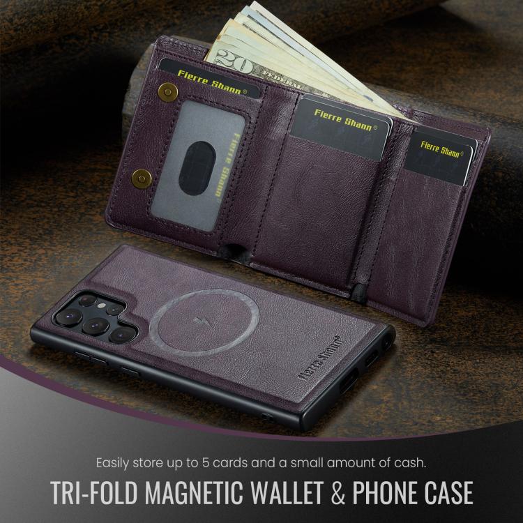 For Samsung Galaxy S22 Ultra 5G Fierre Shann 2 in 1 Holder RFID Card Slot Wallet MagSafe Phone Case