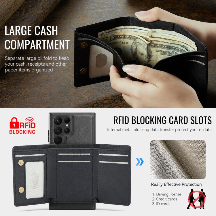 For Samsung Galaxy S22 Ultra 5G Fierre Shann 2 in 1 Holder RFID Card Slot Wallet MagSafe Phone Case