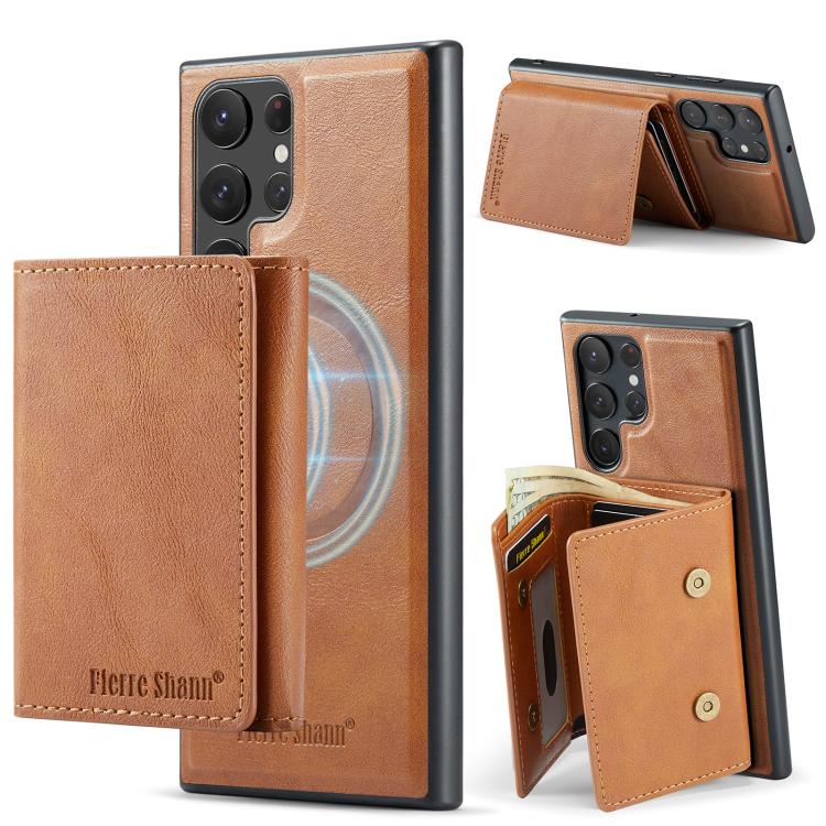 For Samsung Galaxy S23 Ultra 5G Fierre Shann 2 in 1 Holder RFID Card Slot Wallet MagSafe Phone Case