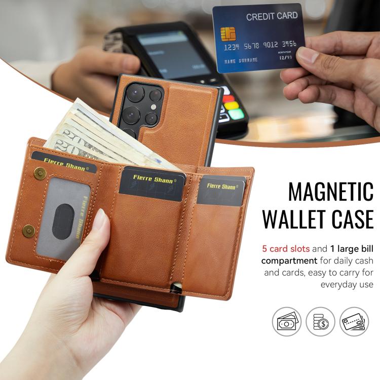 For Samsung Galaxy S23 Ultra 5G Fierre Shann 2 in 1 Holder RFID Card Slot Wallet MagSafe Phone Case