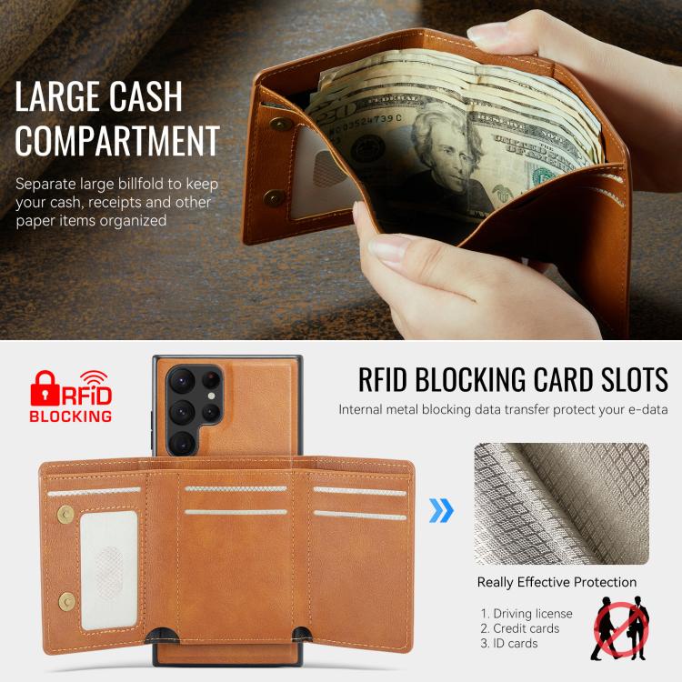 For Samsung Galaxy S23 Ultra 5G Fierre Shann 2 in 1 Holder RFID Card Slot Wallet MagSafe Phone Case