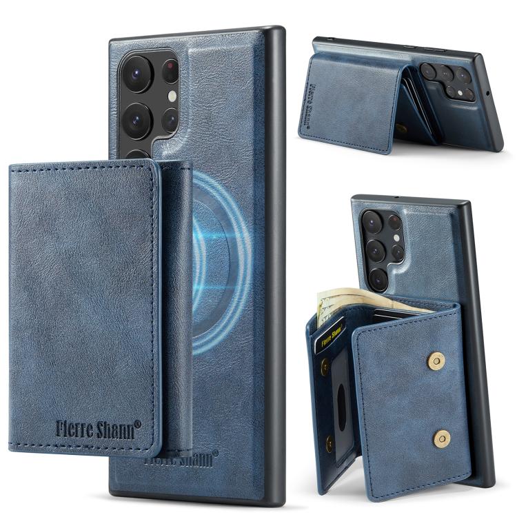For Samsung Galaxy S23 Ultra 5G Fierre Shann 2 in 1 Holder RFID Card Slot Wallet MagSafe Phone Case