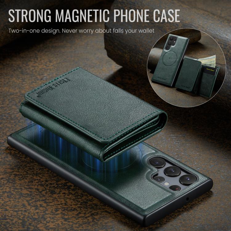 For Samsung Galaxy S23 Ultra 5G Fierre Shann 2 in 1 Holder RFID Card Slot Wallet MagSafe Phone Case