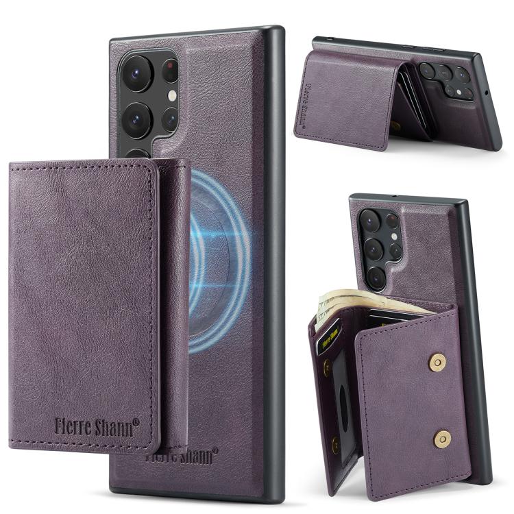 For Samsung Galaxy S23 Ultra 5G Fierre Shann 2 in 1 Holder RFID Card Slot Wallet MagSafe Phone Case