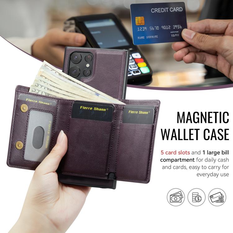 For Samsung Galaxy S23 Ultra 5G Fierre Shann 2 in 1 Holder RFID Card Slot Wallet MagSafe Phone Case