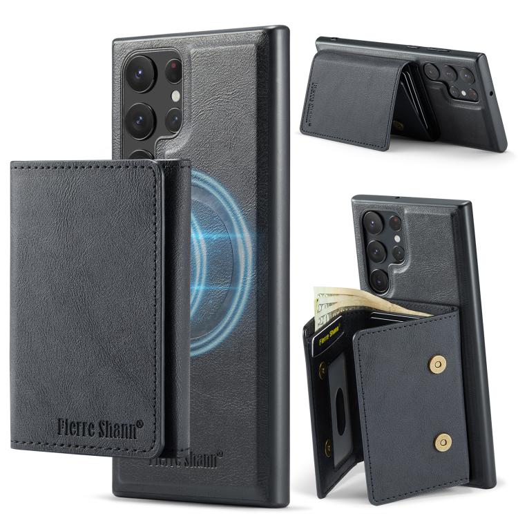 For Samsung Galaxy S23 Ultra 5G Fierre Shann 2 in 1 Holder RFID Card Slot Wallet MagSafe Phone Case