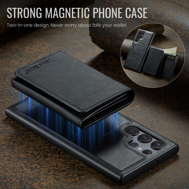 For Samsung Galaxy S23 Ultra 5G Fierre Shann 2 in 1 Holder RFID Card Slot Wallet MagSafe Phone Case