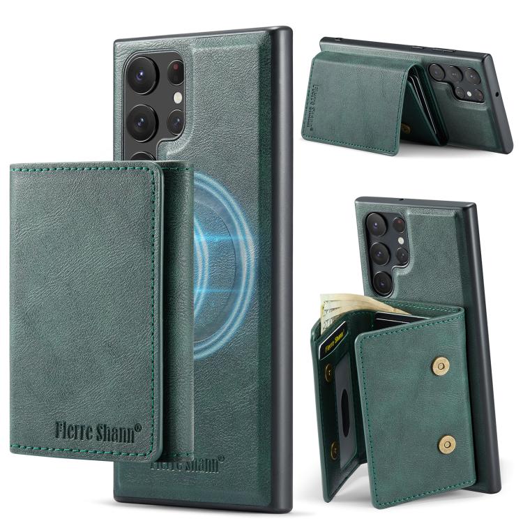 For Samsung Galaxy S24 Ultra 5G Fierre Shann 2 in 1 Holder RFID Card Slot Wallet MagSafe Phone Case