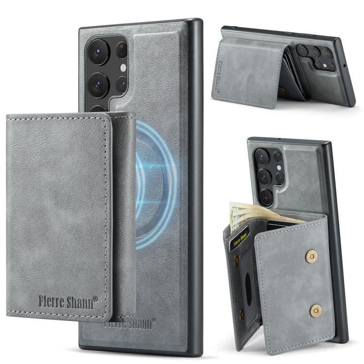 For Samsung Galaxy S24 Ultra 5G Fierre Shann 2 in 1 Holder RFID Card Slot Wallet MagSafe Phone Case