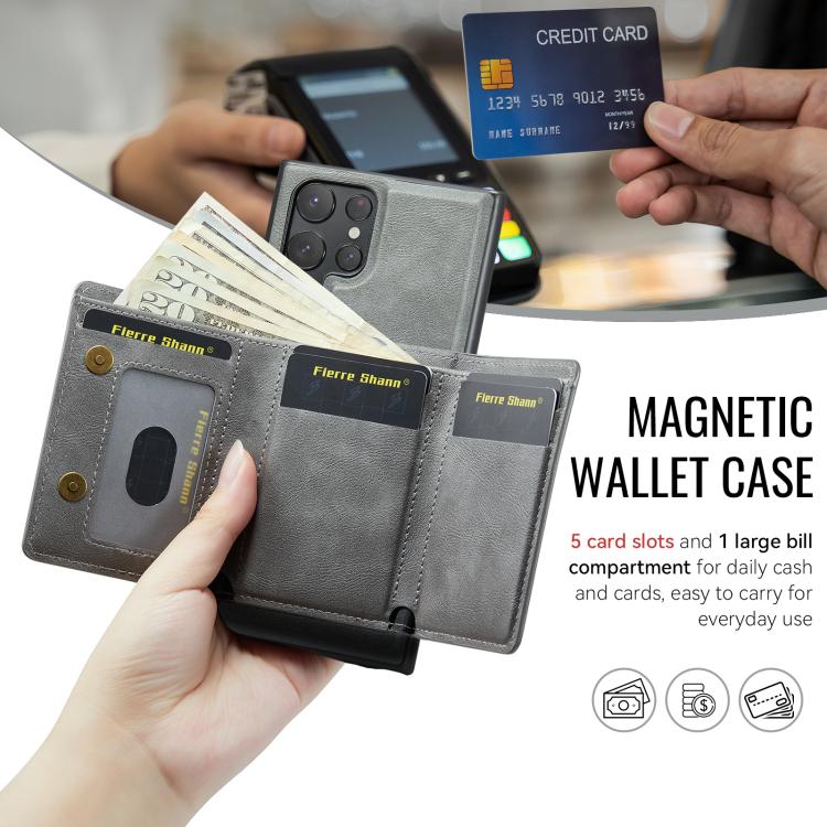 For Samsung Galaxy S24 Ultra 5G Fierre Shann 2 in 1 Holder RFID Card Slot Wallet MagSafe Phone Case