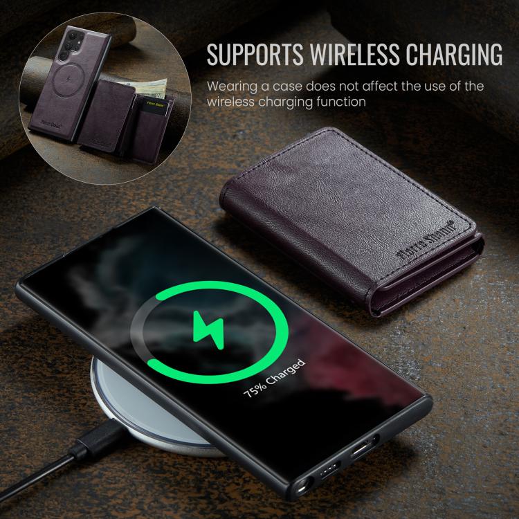 For Samsung Galaxy S24 Ultra 5G Fierre Shann 2 in 1 Holder RFID Card Slot Wallet MagSafe Phone Case