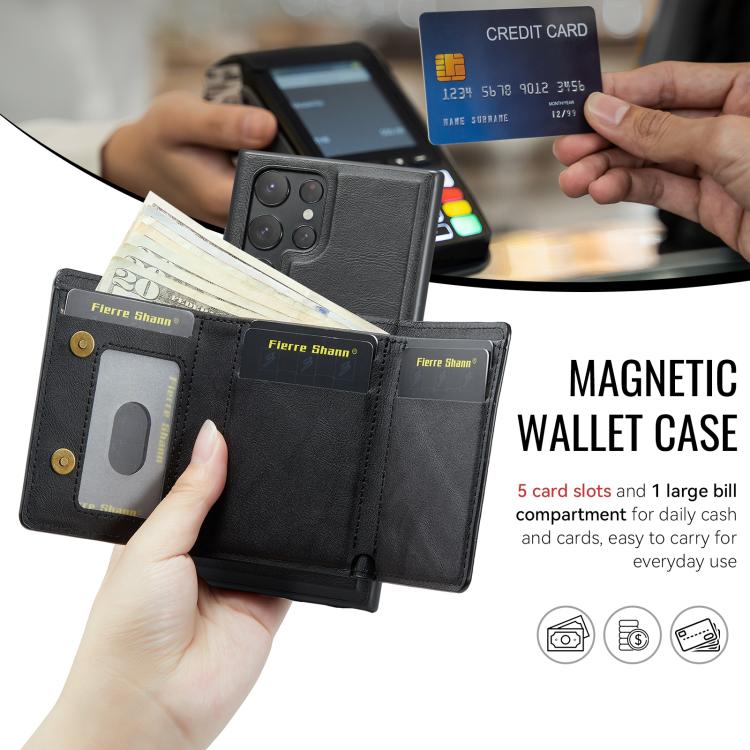 For Samsung Galaxy S24 Ultra 5G Fierre Shann 2 in 1 Holder RFID Card Slot Wallet MagSafe Phone Case