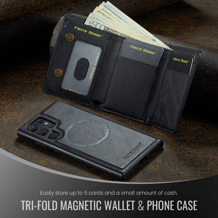 For Samsung Galaxy S24 Ultra 5G Fierre Shann 2 in 1 Holder RFID Card Slot Wallet MagSafe Phone Case
