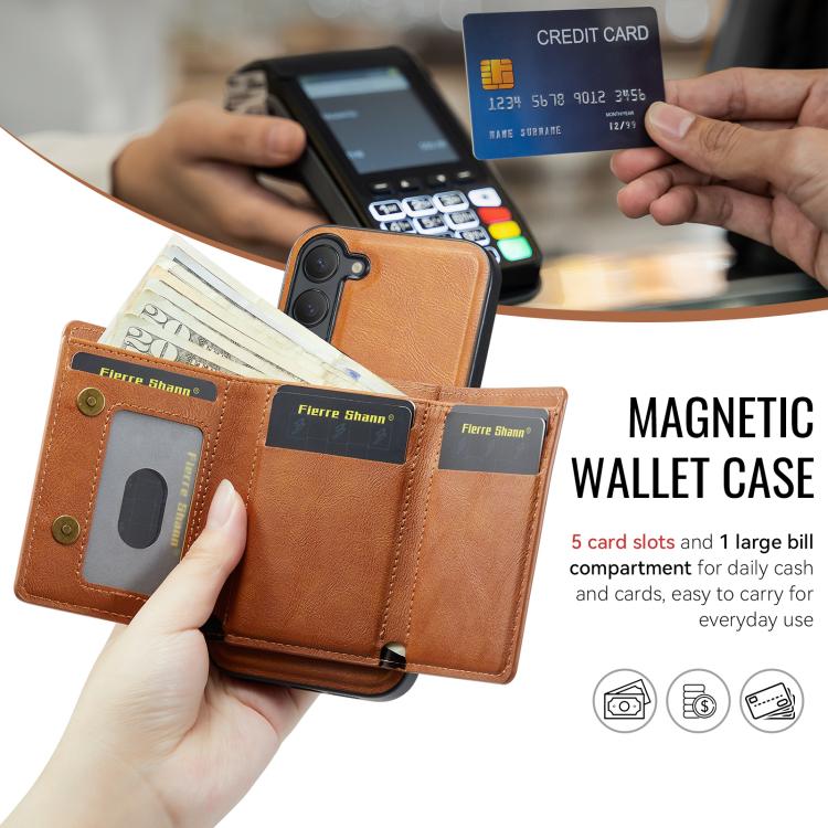 For Samsung Galaxy S23 5G Fierre Shann 2 in 1 Holder RFID Card Slot Wallet MagSafe Phone Case