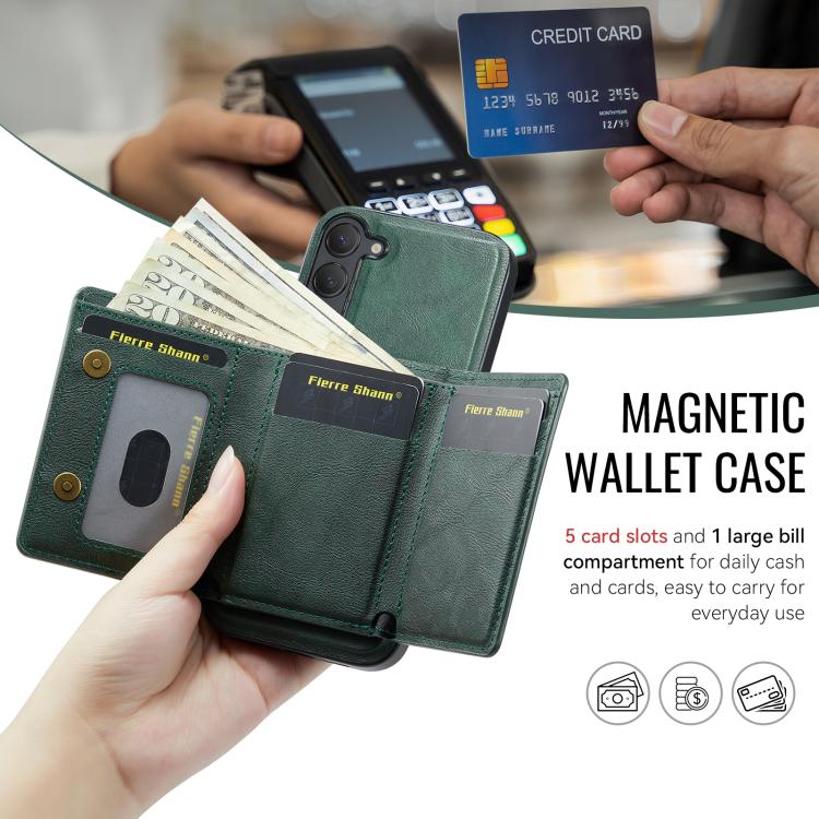 For Samsung Galaxy S23 5G Fierre Shann 2 in 1 Holder RFID Card Slot Wallet MagSafe Phone Case