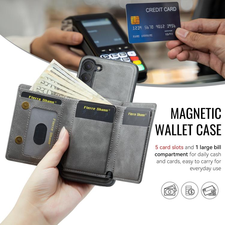 For Samsung Galaxy S23 5G Fierre Shann 2 in 1 Holder RFID Card Slot Wallet MagSafe Phone Case