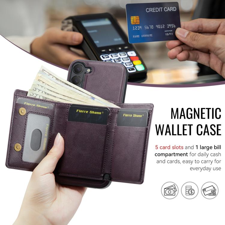 For Samsung Galaxy S23 5G Fierre Shann 2 in 1 Holder RFID Card Slot Wallet MagSafe Phone Case