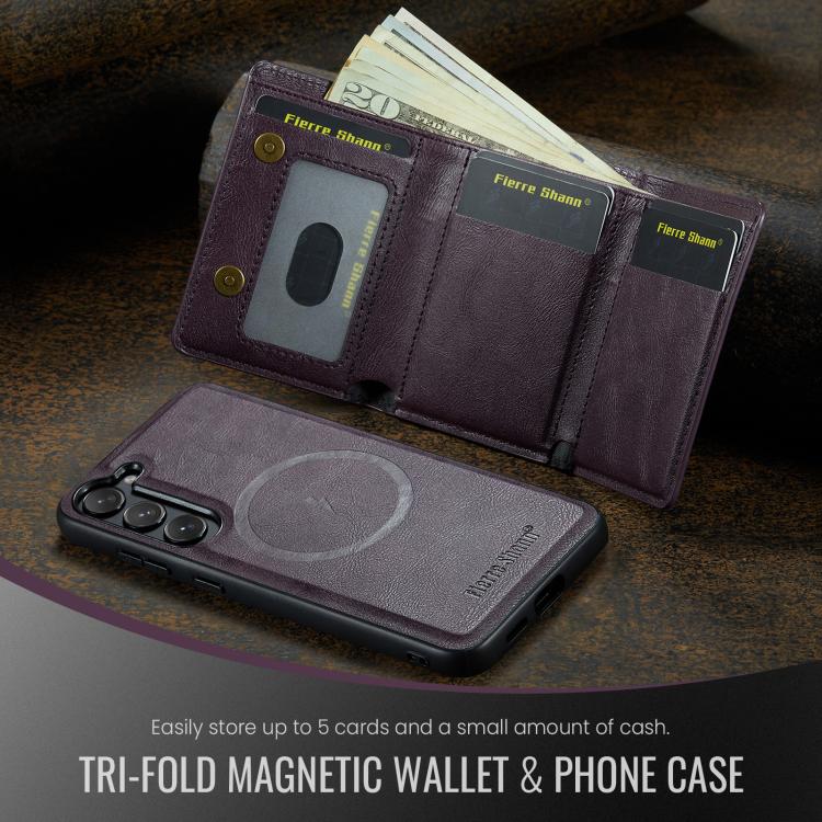 For Samsung Galaxy S23 5G Fierre Shann 2 in 1 Holder RFID Card Slot Wallet MagSafe Phone Case