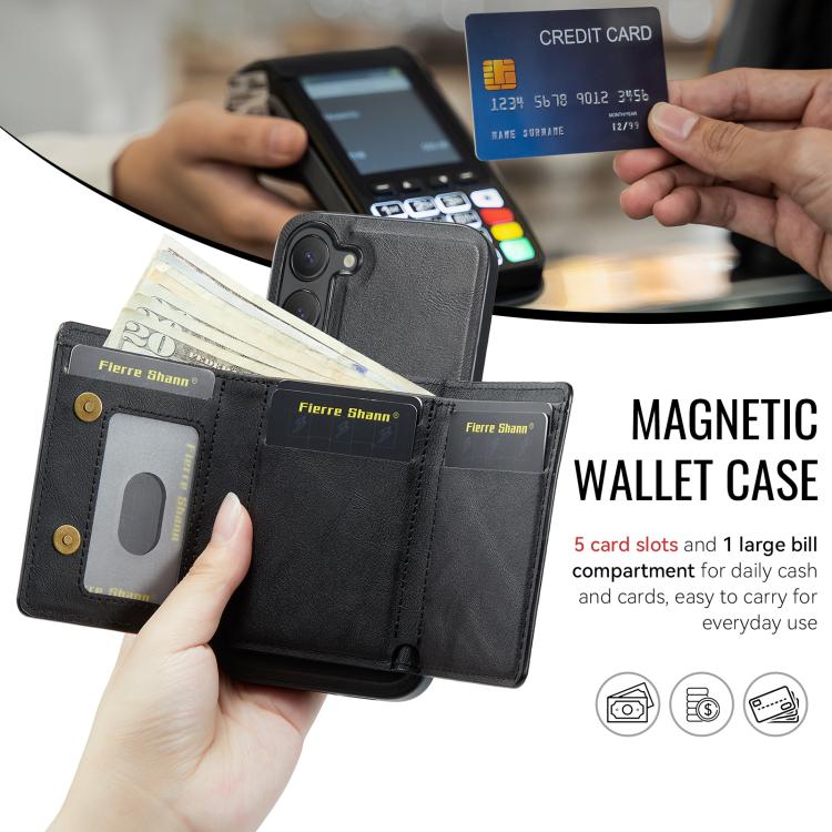For Samsung Galaxy S23 5G Fierre Shann 2 in 1 Holder RFID Card Slot Wallet MagSafe Phone Case
