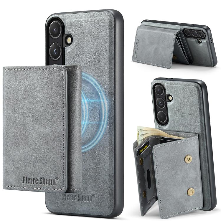 For Samsung Galaxy S24 FE 5G Fierre Shann 2 in 1 Holder RFID Card Slot Wallet MagSafe Phone Case