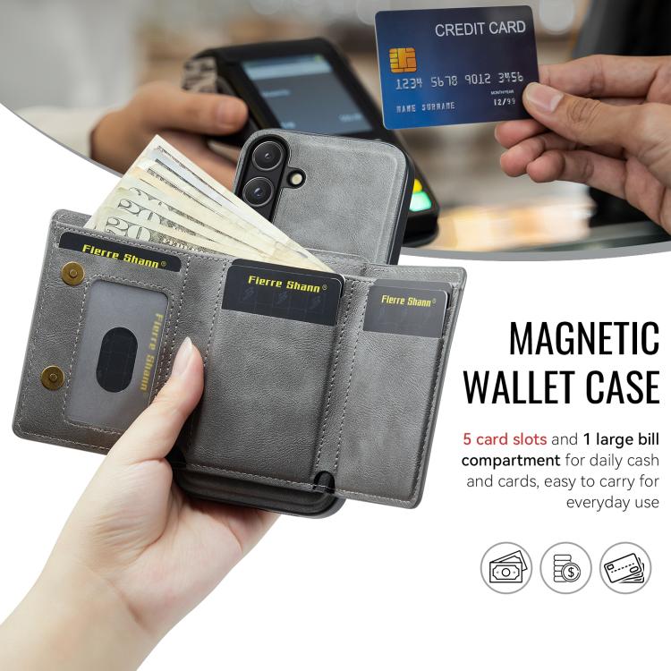 For Samsung Galaxy S24 FE 5G Fierre Shann 2 in 1 Holder RFID Card Slot Wallet MagSafe Phone Case