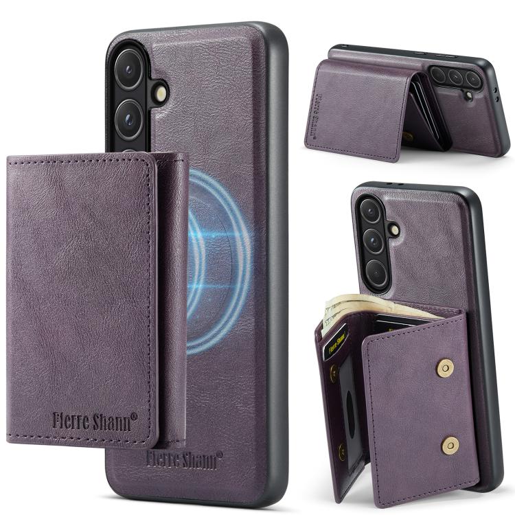 For Samsung Galaxy S24 FE 5G Fierre Shann 2 in 1 Holder RFID Card Slot Wallet MagSafe Phone Case