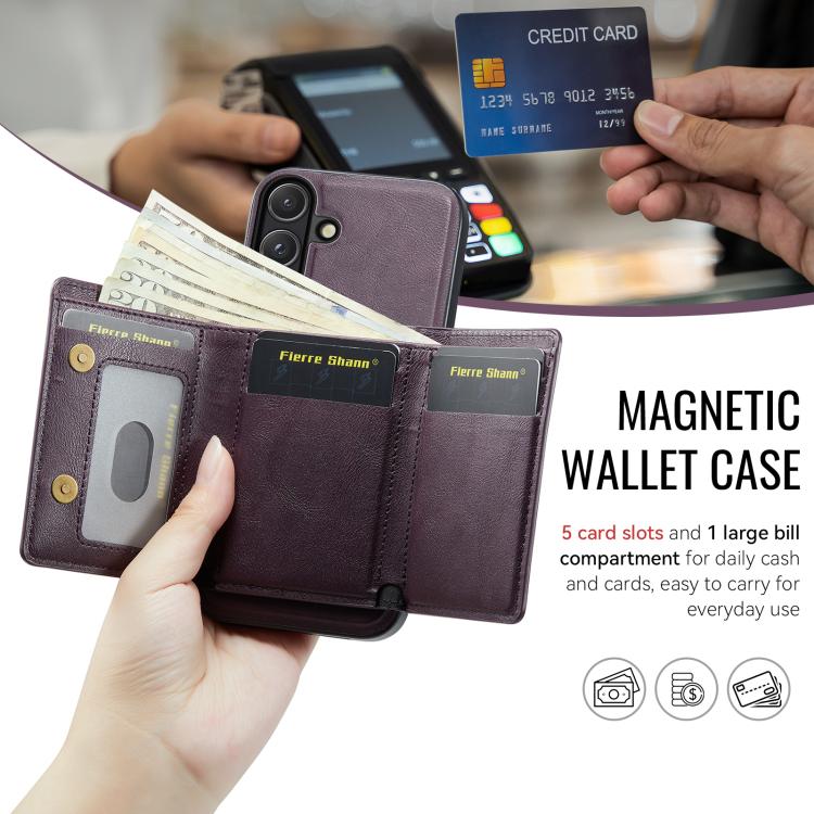 For Samsung Galaxy S24 FE 5G Fierre Shann 2 in 1 Holder RFID Card Slot Wallet MagSafe Phone Case