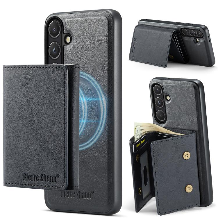 For Samsung Galaxy S24 FE 5G Fierre Shann 2 in 1 Holder RFID Card Slot Wallet MagSafe Phone Case
