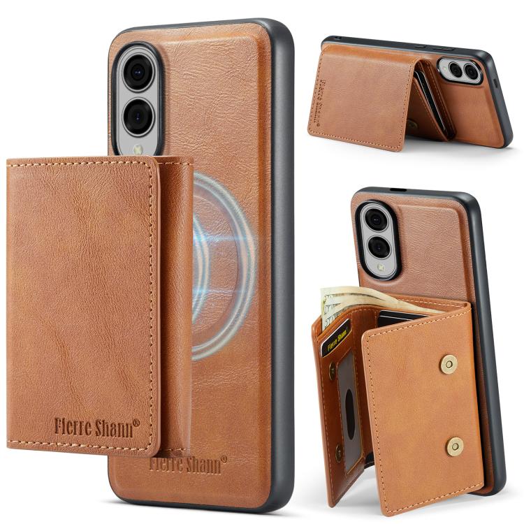 For Samsung Galaxy S25 Edge 5G Fierre Shann 2 in 1 Holder RFID Card Slot Wallet MagSafe Phone Case
