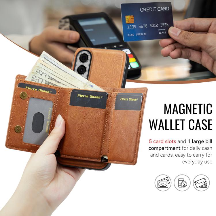 For Samsung Galaxy S25 Edge 5G Fierre Shann 2 in 1 Holder RFID Card Slot Wallet MagSafe Phone Case