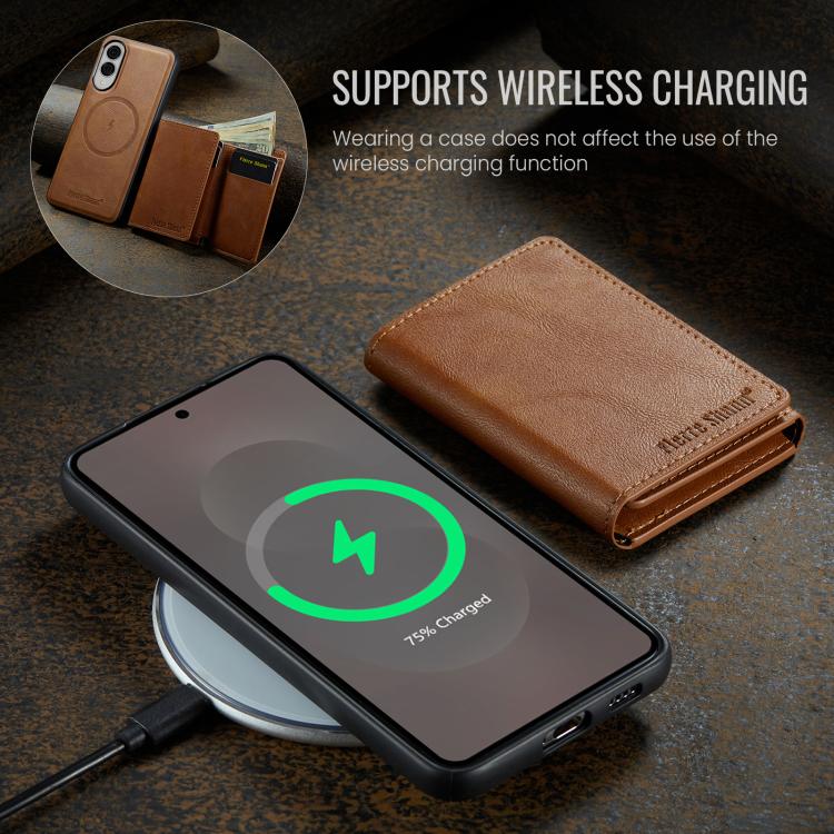 For Samsung Galaxy S25 Edge 5G Fierre Shann 2 in 1 Holder RFID Card Slot Wallet MagSafe Phone Case