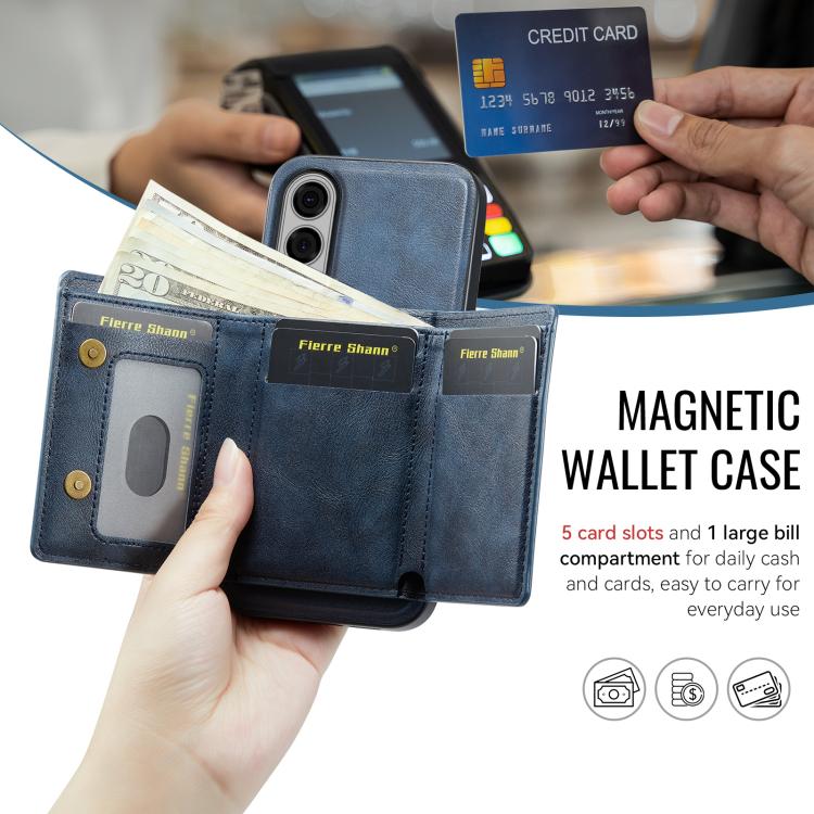 For Samsung Galaxy S25 Edge 5G Fierre Shann 2 in 1 Holder RFID Card Slot Wallet MagSafe Phone Case
