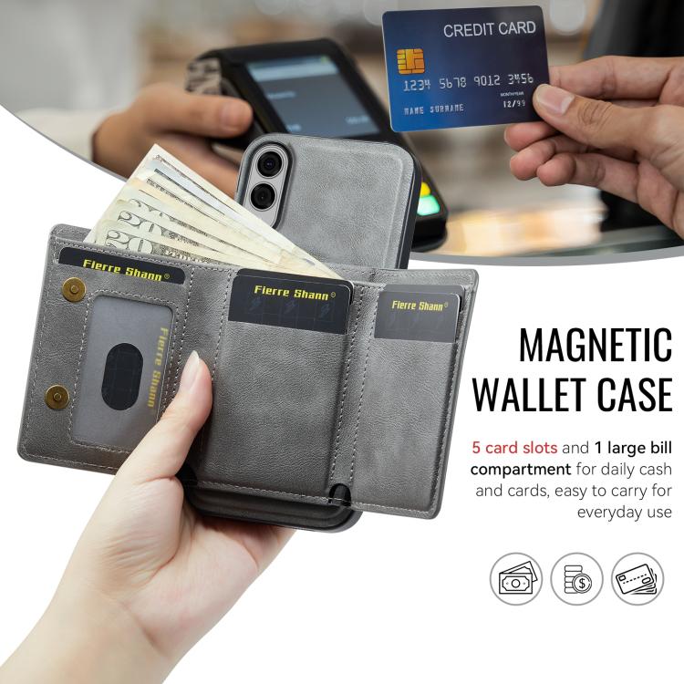 For Samsung Galaxy S25 Edge 5G Fierre Shann 2 in 1 Holder RFID Card Slot Wallet MagSafe Phone Case