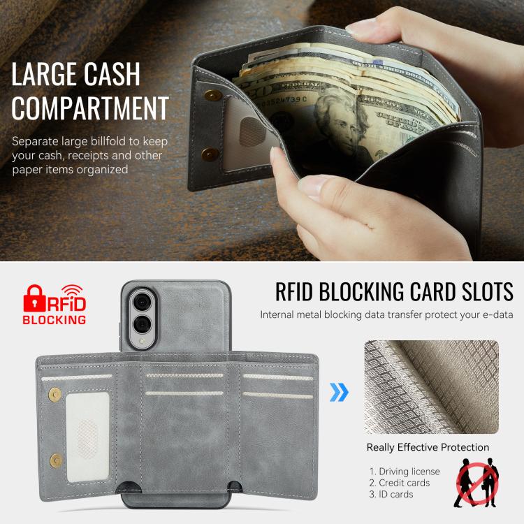 For Samsung Galaxy S25 Edge 5G Fierre Shann 2 in 1 Holder RFID Card Slot Wallet MagSafe Phone Case