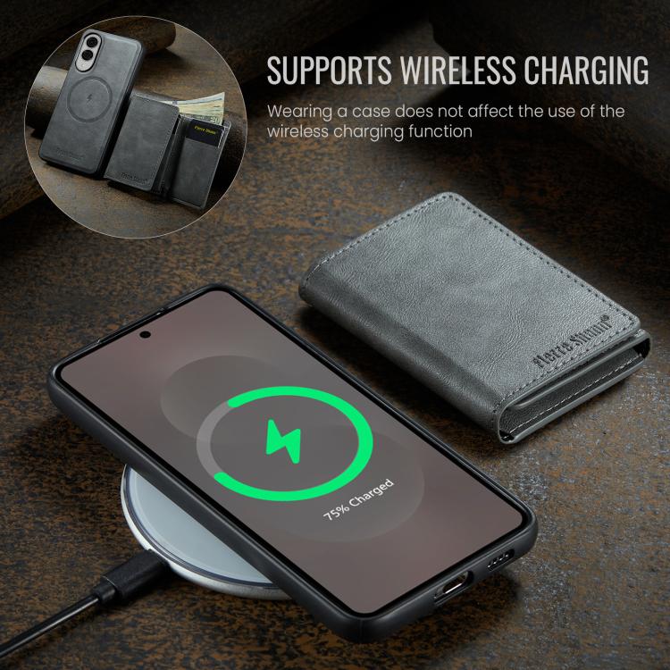 For Samsung Galaxy S25 Edge 5G Fierre Shann 2 in 1 Holder RFID Card Slot Wallet MagSafe Phone Case