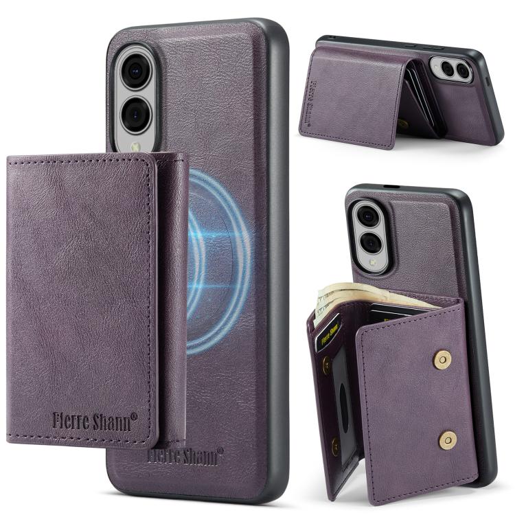 For Samsung Galaxy S25 Edge 5G Fierre Shann 2 in 1 Holder RFID Card Slot Wallet MagSafe Phone Case
