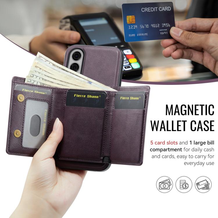 For Samsung Galaxy S25 Edge 5G Fierre Shann 2 in 1 Holder RFID Card Slot Wallet MagSafe Phone Case