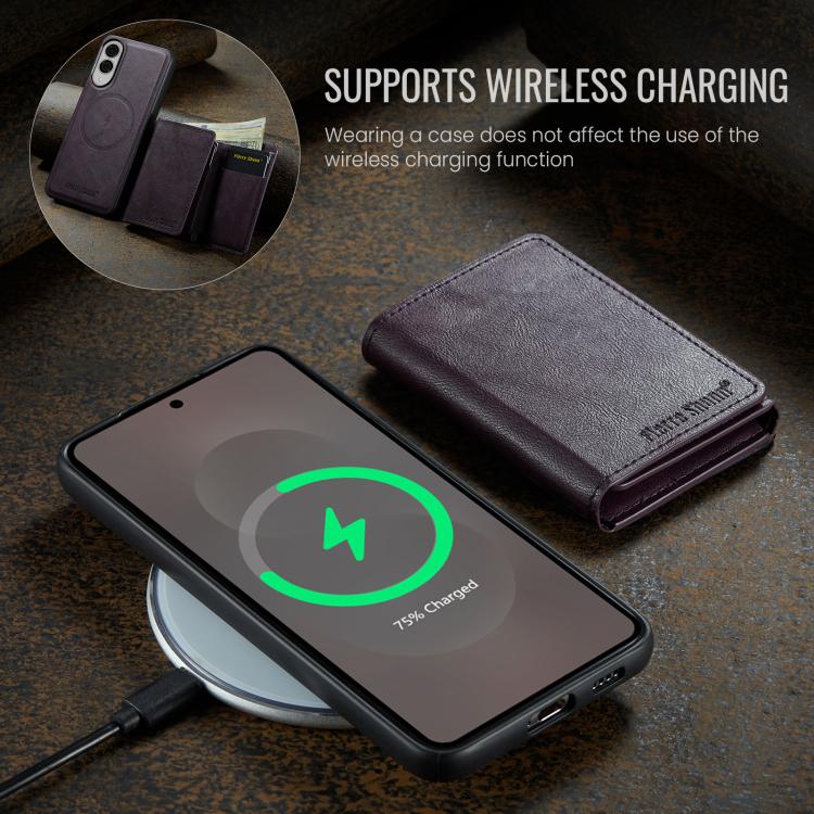 For Samsung Galaxy S25 Edge 5G Fierre Shann 2 in 1 Holder RFID Card Slot Wallet MagSafe Phone Case