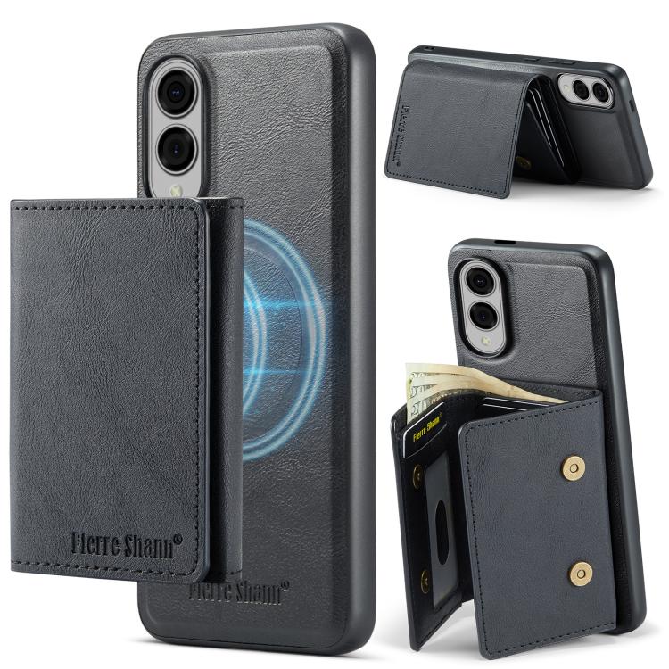 For Samsung Galaxy S25 Edge 5G Fierre Shann 2 in 1 Holder RFID Card Slot Wallet MagSafe Phone Case