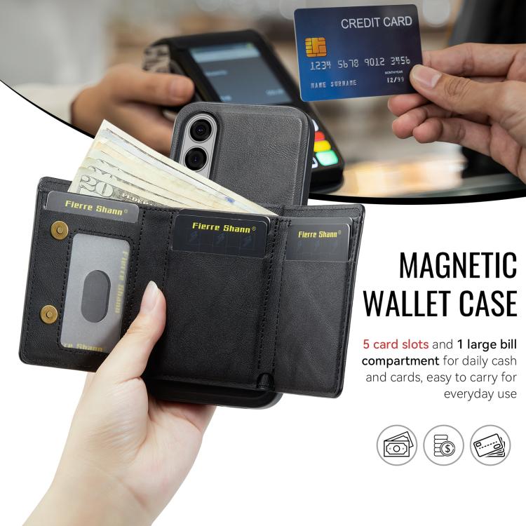 For Samsung Galaxy S25 Edge 5G Fierre Shann 2 in 1 Holder RFID Card Slot Wallet MagSafe Phone Case