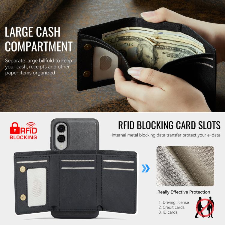 For Samsung Galaxy S25 Edge 5G Fierre Shann 2 in 1 Holder RFID Card Slot Wallet MagSafe Phone Case