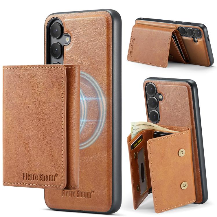 For Samsung Galaxy S25+ 5G Fierre Shann 2 in 1 Holder RFID Card Slot Wallet MagSafe Phone Case