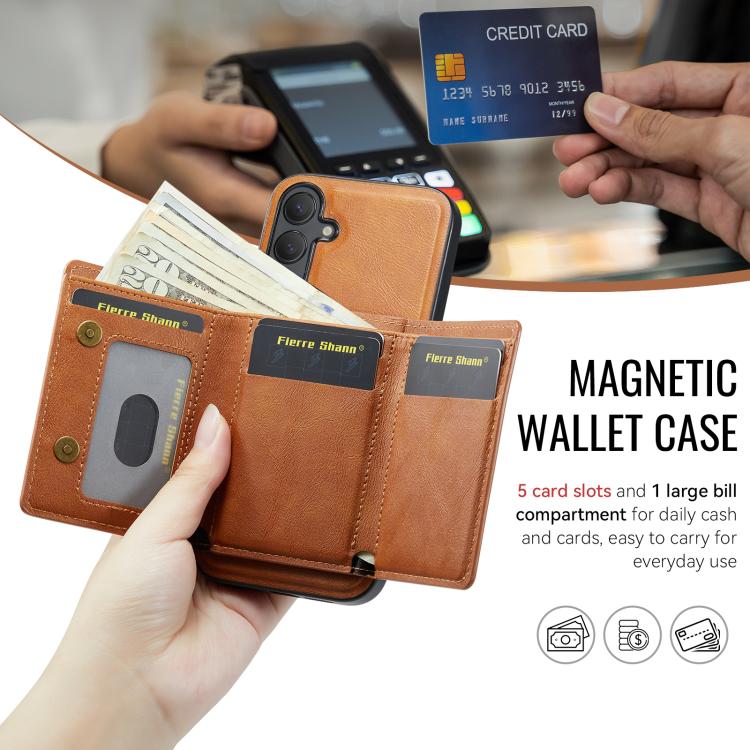 For Samsung Galaxy S25+ 5G Fierre Shann 2 in 1 Holder RFID Card Slot Wallet MagSafe Phone Case