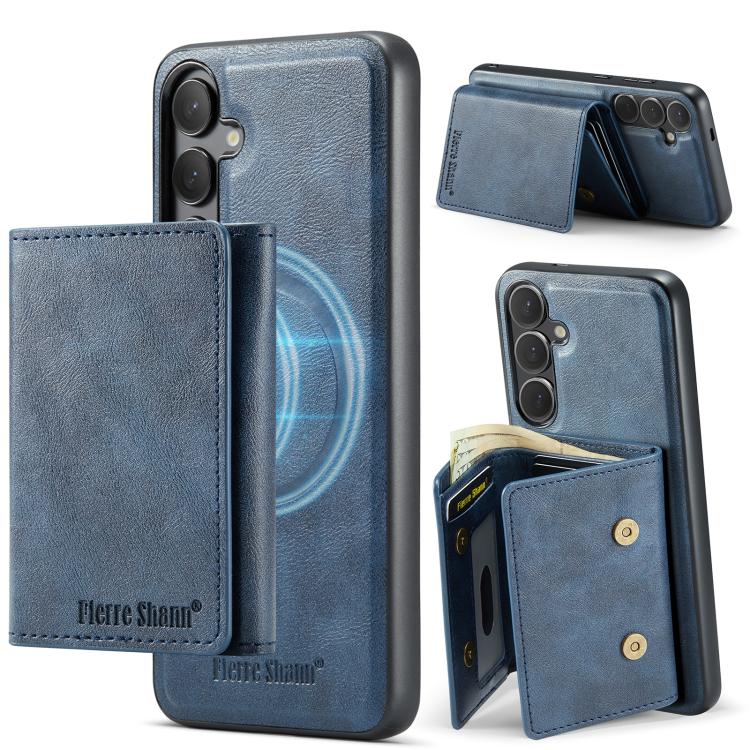 For Samsung Galaxy S25+ 5G Fierre Shann 2 in 1 Holder RFID Card Slot Wallet MagSafe Phone Case