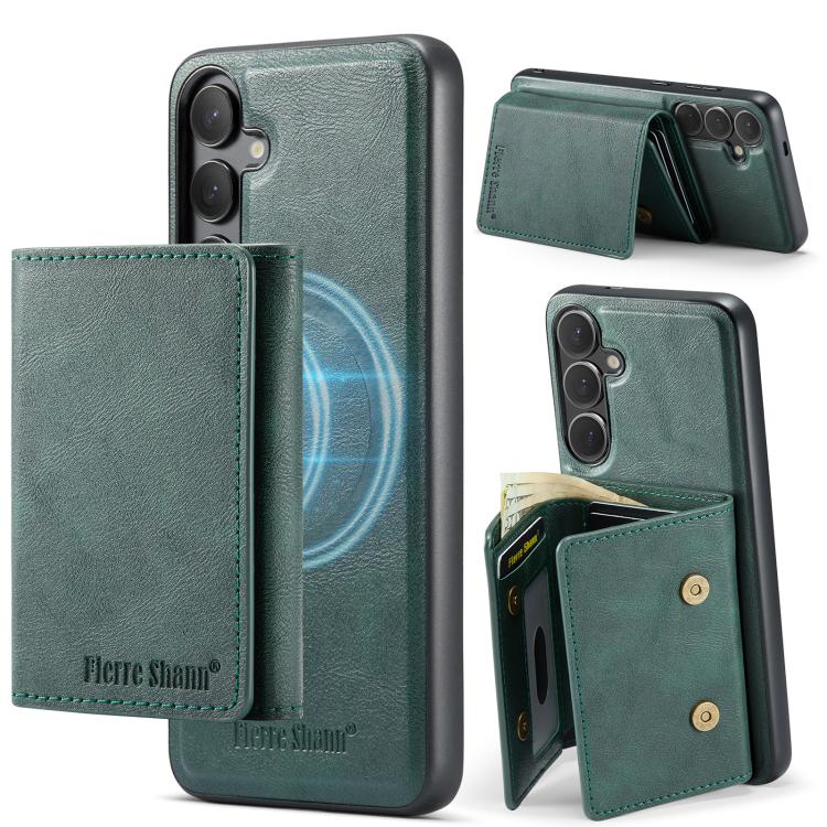 For Samsung Galaxy S25+ 5G Fierre Shann 2 in 1 Holder RFID Card Slot Wallet MagSafe Phone Case